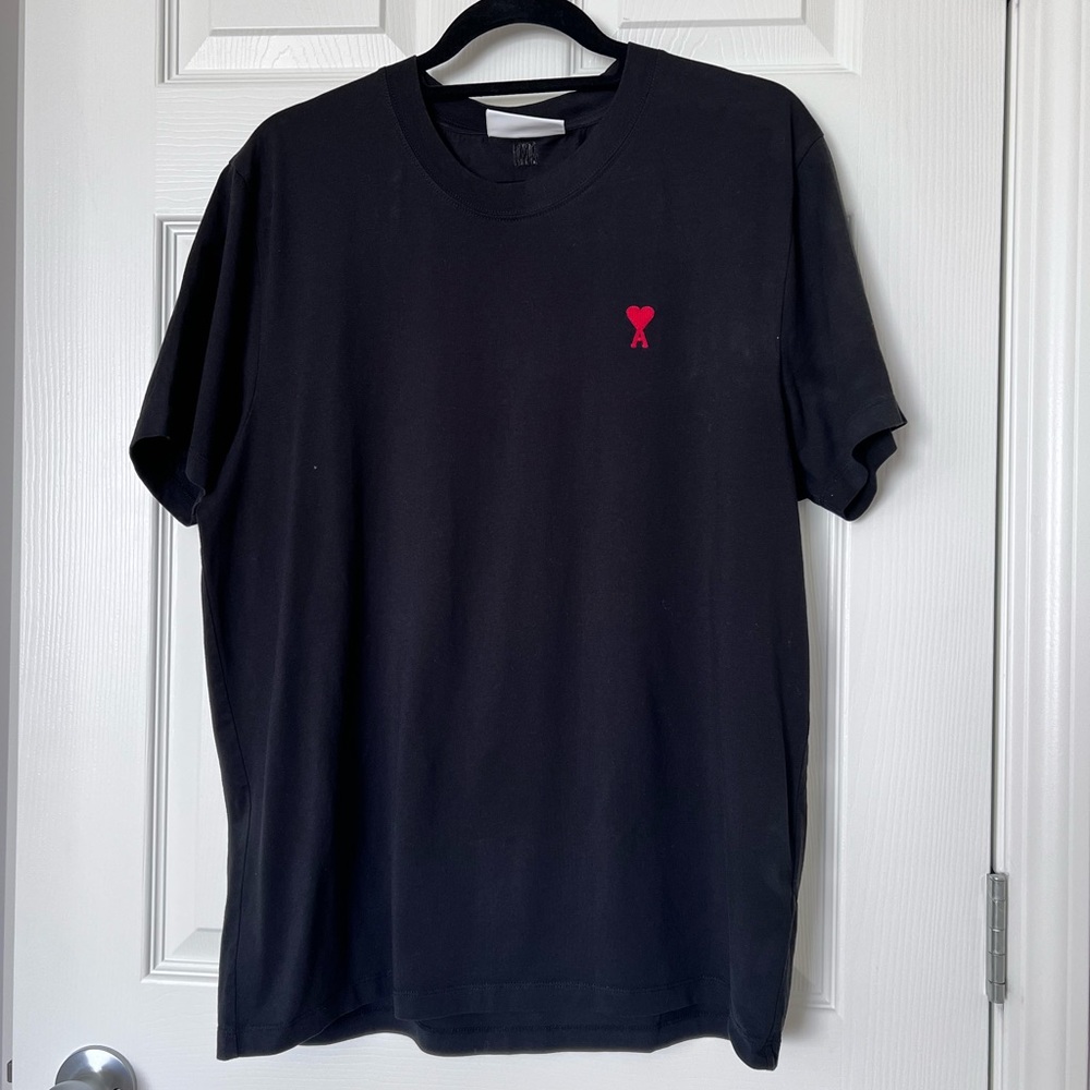 Ami Black Tee with Red Heart Logo